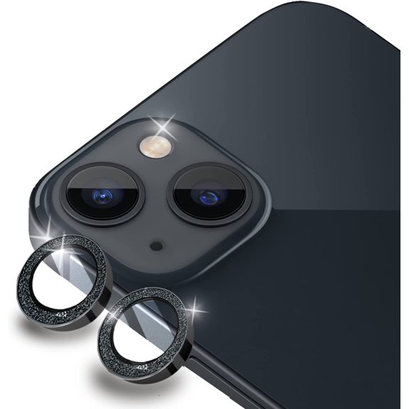 Camera Lens Protector Compatible with Apple iPhone 13/13 Mini, Premium Aluminum Alloy Edge Full Cover with HD Tempered Glass Film for Lens Screen Protection (2 Pack) Sparkling Black
