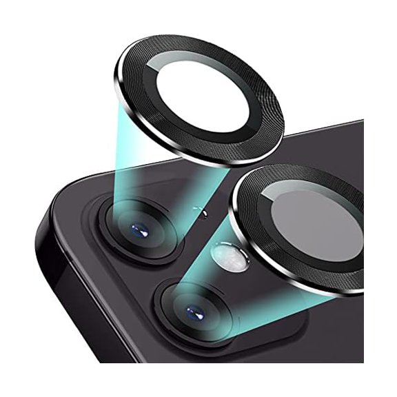 Camera Lens Protector Compatible for iPhone 12 mini (5.4")/12 (6.1")/11(6.1") Screen Protector Tempered Glass High Definition Anti-Scratch Full Coverage Ring Ultra Thin/Clear - Black(Set of 2)