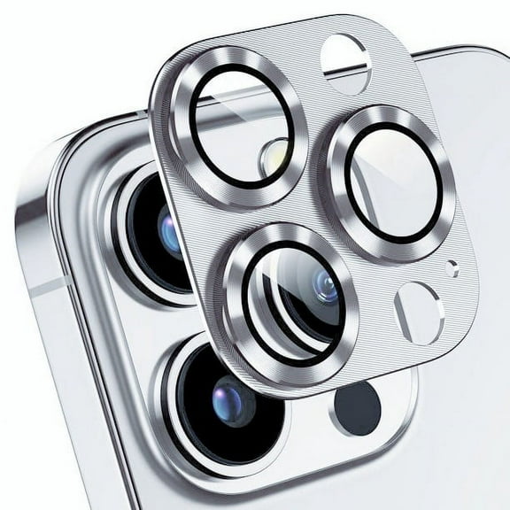 Camera Lens Protector Compatible with iPhone 14 Pro/ 14 Pro Max, 9H Tempered Glass Screen Protector, Metal Protective Lens Cover for iPhone 14 Pro/ iPhone 14 Pro Max - Silver