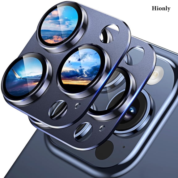 Camera Lens Protector Compatible with iPhone 15 Pro Max/iPhone 15 Pro, 9H Tempered Glass Screen Protector, Metal Protective Lens Cover for iPhone 15 Pro Max/iPhone 15 Pro - Deep Blue