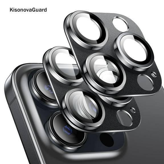 Camera Lens Protector Compatible with iPhone 15 Pro Max/iPhone 15 Pro, 9H Tempered Glass Screen Protector, Metal Protective Lens Cover for iPhone 15 Pro Max/iPhone 15 Pro - Black