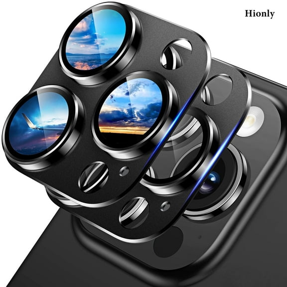 Camera Lens Protector Compatible with iPhone 15 Pro Max/iPhone 15 Pro, 9H Tempered Glass Screen Protector, Metal Protective Lens Cover for iPhone 15 Pro Max/iPhone 15 Pro - Black