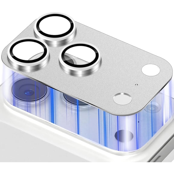 Camera Lens Protector Compatible with iPhone 17 Pro Max Camera Lens Protector Strong Adsorption Not Easy to Break Metal Tempered Glass Rear Camera Screen Cover,Silver
