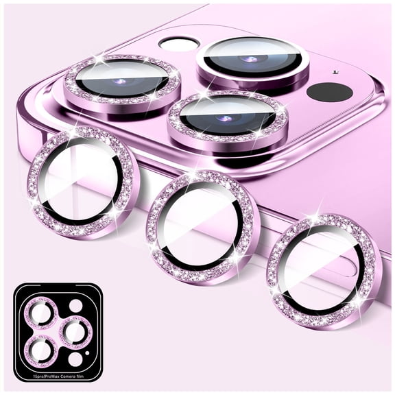Camera Lens Protector Compatible for iPhone 17 Pro Max, LucBuy Glitter 9H Tempered Glass Camera Cover Film Stickers, Automatic-Alignment Individual Metal Rings Shiny Phone Accessories - Purple