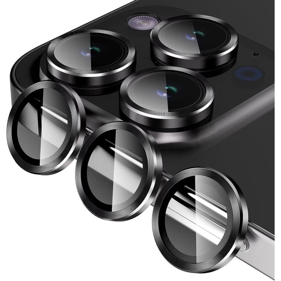 Entronix Camera Lens Protector Compatible with iPhone 15 Pro Max, Tempered Glass Guard, Black