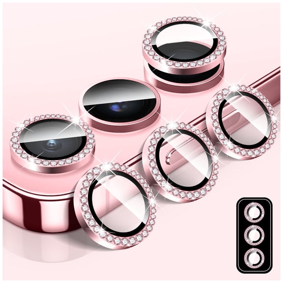 Camera Lens Protector for Samsung Galaxy S23/S23+, LucBuy Bling Diamond Tempered Glass Back Camera Cover Screen Protector, Individual Aluminum Metal Protective Rings Film Stickers(Pink