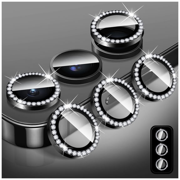 Camera Lens Protector for Samsung Galaxy S26 Ultra, LucBuy Bling Diamond Tempered Glass Back Camera Cover Screen Protector, Individual Aluminum Metal Protective Rings Film Stickers(Black
