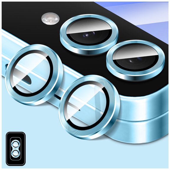 Camera Lens Protector for Samsung Galaxy Z Flip 6, LucBuy 9H Tempered Glass Camera Cover Screen Protector Film Sticker, Automatic-Alignment Individual Aluminum Alloy Rings (Blue)