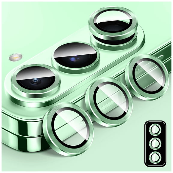 Camera Lens Protector for Samsung Galaxy Z Fold 3, LucBuy Tempered Glass Camera Cover Screen Protector Film Sticker, Automatic-Alignment Individual Aluminum Alloy Rings (Green)