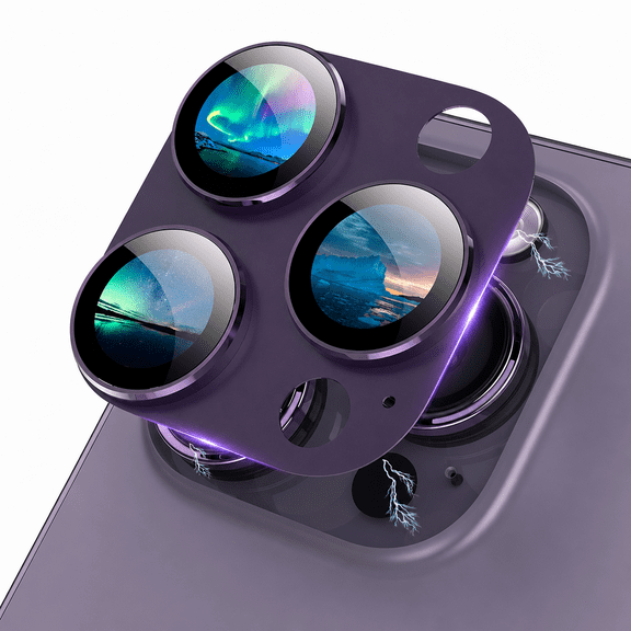 Camera Lens Protector for iPhone 14 Pro Max/ 14 Pro, 3D Metal Plus 9H Tempered Glass Full Coverage Camera Screen Cover - Purple
