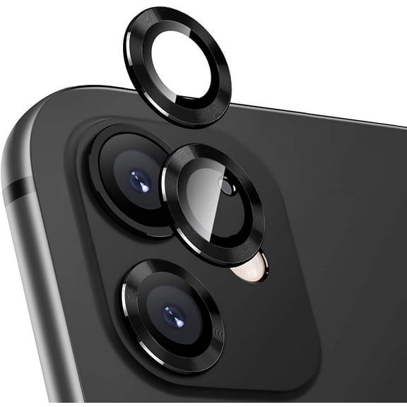 Camera Lens Protector for iPhone 11, Premium HD Tempered Glass Aluminum Alloy Individual Ring Circle Lens Screen Cover Film,Anti-Scratch Easy Installation Lens Protector Sticker (Black)
