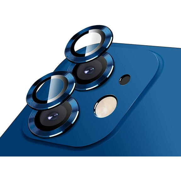 Camera Lens Protector for iPhone 12/12 Mini, Premium HD Tempered Glass Aluminum Alloy Individual Ring Circle Lens Screen Cover Film,Anti-Scratch Easy Installation Len Protector Sticker (Blue)