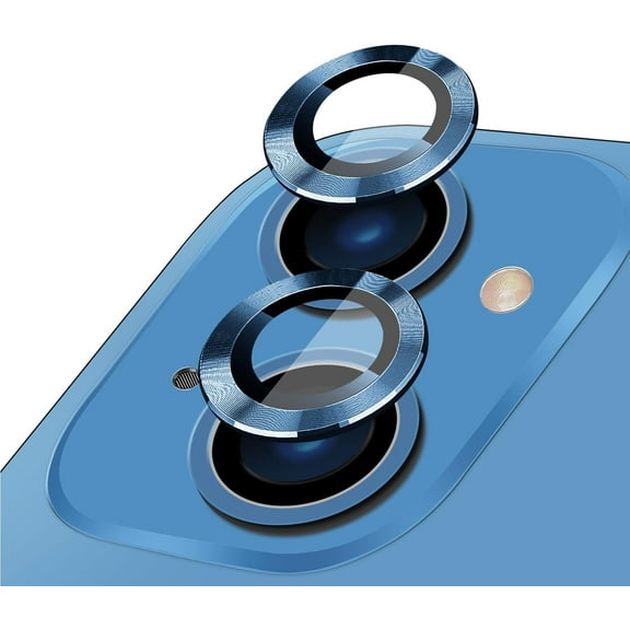 Camera Lens Protector for iPhone 13/13 Mini, Premium HD Tempered Glass Aluminum Alloy Individual Ring Circle Lens Screen Cover Film,Anti-Scratch Lens Protector Sticker (Blue)