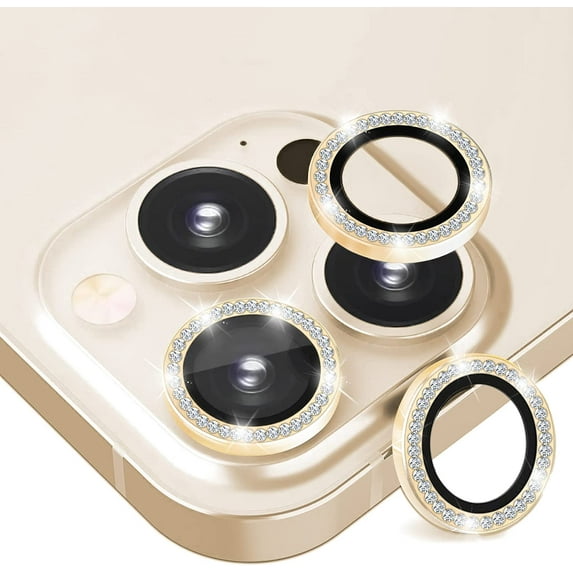 Camera Lens Protector for iPhone 13 Pro Max (6.7 inch)/ iPhone 13 Pro (6.1 inch),9H Tempered Glass Camera Cover Screen Protector,Glittering Like Diamond,Anti Fog and Dust (Stainless-steel-Gold)