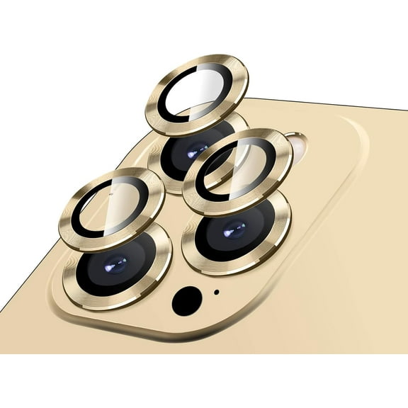 Camera Lens Protector for iPhone 14 Pro/14 Pro Max, Premium HD Tempered Glass Aluminum Alloy Individual Ring Circle Lens Screen Cover Film,Anti-Scratch Lens Protector Sticker (Gold)
