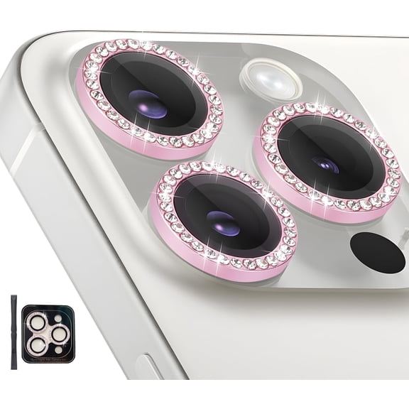 Camera Lens Protector for iPhone 15 Pro/15 Pro Max, Individual Tempered Glass Camera Ring Lens Protector with Installation Tray Fit for iPhone 15 Pro/15 Pro Max Diamond Pink