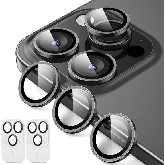 Camera Lens Protector for iPhone 15 Pro Max/15 Pro/14 Pro Max/14 Pro, Armorite Individual Lens Protectors, Scratch-Resistant Ultra-thin Tempered Glass with Aluminum Edging, Set of 2, Black
