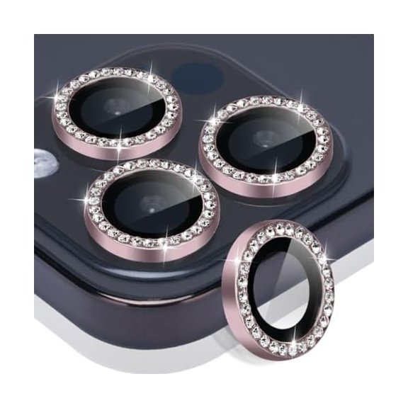 Camera Lens Protector for iPhone 15 Pro & iPhone 15 Pro Max, Tempered Glass Lens Protector Aluminum Alloy Ring Camera Cover Fits for iPhone 15 Pro/iPhone 15 Pro Max (Diamond Pink)