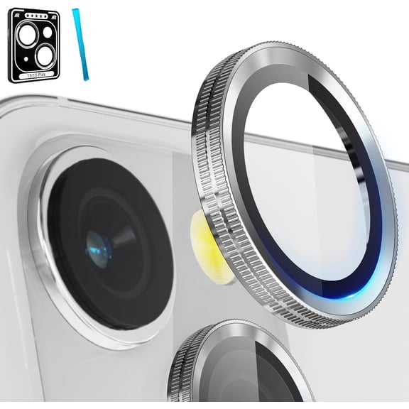 Camera Lens Protector for iPhone 15 - iPhone 15 Plus, [Novel Lens Design] Individual Decoration Cover, Unique Cameras Lens Pattern Individual Ring for 15Plus 2023, Silver
