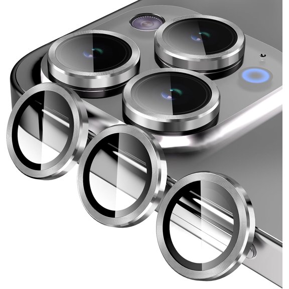 Camera Lens Protector for iPhone 17 Pro Max/17 Pro/16 Pro Max/16 Pro/15 Pro Max/15 Pro/14 Pro Max/14 Pro, 9H Tempered Glass Screen Protector Cover Alignment Kit Metal Individual Ring
