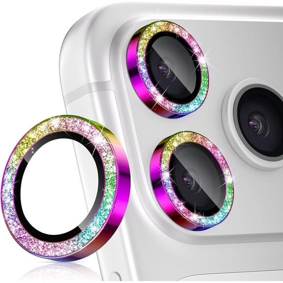 Camera Lens Protector for iPhone 17 Pro/iPhone 17 Pro Max, AR+AF Tempered Glass & 9H Hardness Shatterproof, HD Clear Metal Sparkle Lens Cover with Installation Tray 2025, Bling Colourful