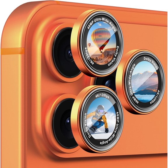 Camera Lens Protector for iPhone 17ProMax/17Pro/16ProMax/16Pro/15ProMax/15Pro/14ProMax/14Pro, [Anti-Scratch] [Drop-Proof][Strong-Adhesion] Camera Screen Cover(Orange)