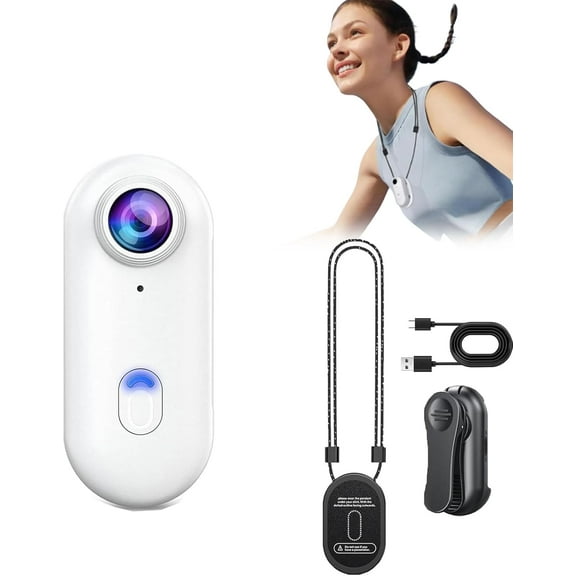Camera, Necklace Camera, HD 4k Pocket Action Cam, 170° Wide Angle, Wearable Video Recording, for Cycling, Pet Walking and Outdoors Activities