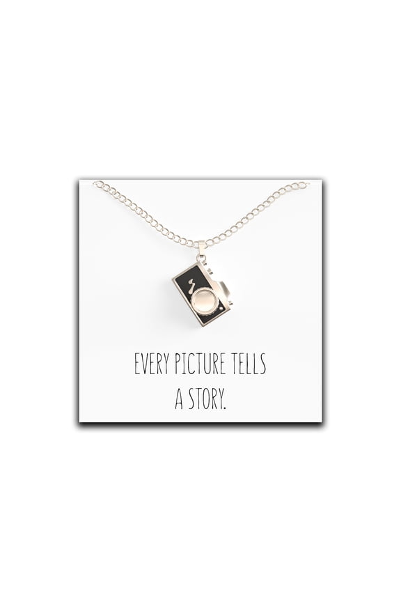 Camera Necklace  Cute Camera Charm Pendant for Photographers  Message Card  Every Picture Tells A Story