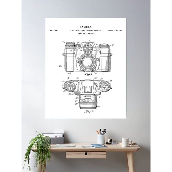 Camera Patent Drawing Blueprint Poster Wall Art, Modern Wall Decor For Living Room Bedroom, 16x24 UNFRAMED