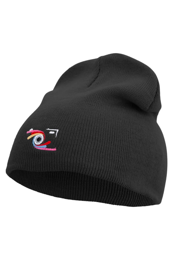 Camera Photography Logo Embroidered 8 inch Acrylic Short beanie - Black OSFM