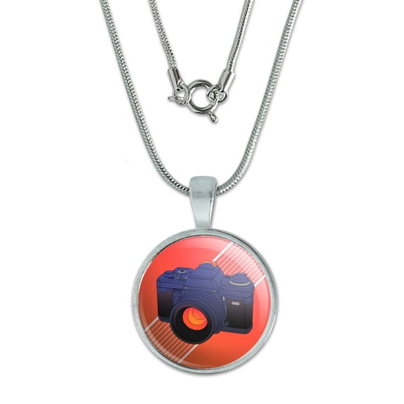 Camera Photography Photographer 0.75" Pendant with Sterling Silver Plated Chain