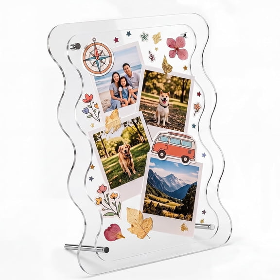 Camera Picture Collage Frame, 12.8 x 10 Inch Scalloped Picture Frame, Mini Film Photo Collage Displays for Desk, Tabletop for Travel Memories, Family Pictures and DIY Decorations