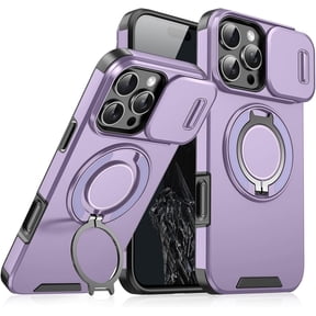 Camera Protection Magnetic Stand Phone Case for iPhone 16/15/14/13/12/11 Pro Max with Rotating Stand and Privacy Camera Cover, with Screen Protector (Red,16pro Max)