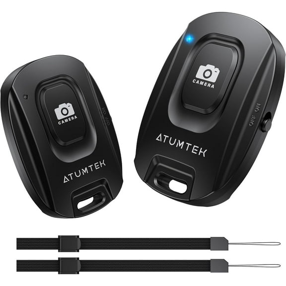 Camera Remote Shutter for iPhone and Android Smartphones (2 Pack), Wireless Phone Remote Control Selfie Button for Photos and Videos (Bluetooth 5.2), Wrist Strap Included, Black