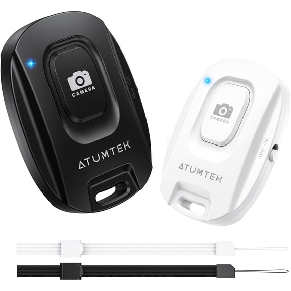 Camera Remote Shutter for iPhone and Android Smartphones (2 Pack), Wireless Phone Remote Control Selfie Button for Photos and Videos (Bluetooth 5.2), Wrist Strap Included, Black & White
