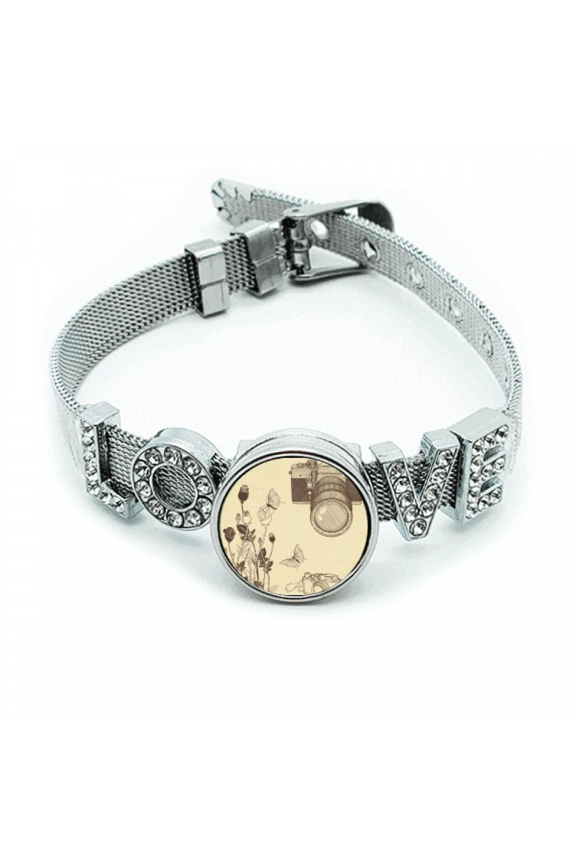 Camera Rose Nice Style Bracelet Wristband Crystal Love Adjustable Bangle