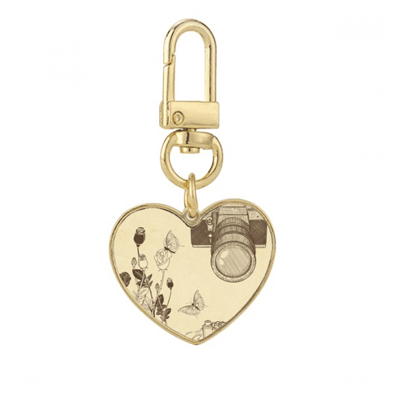 Camera Rose Nice Style Gold Heart Keychain Metal Keyring Holder