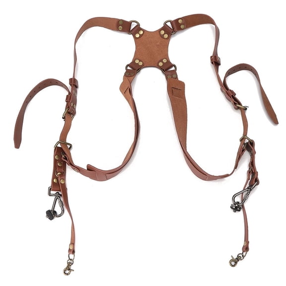 Camera Shoulder Strap for Two Cameras, Retro Dual Camera Leather Strap Harness, Anti-Break Lightweight Leather Camera Strap Double Shoulder Harness Strap for Cameras brown