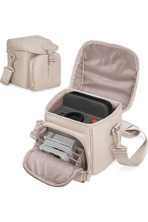 Camera Sling Bag Compatible with Now 2nd/3rd Instant Camera, Crossbody Adjustable Strap, Light Tan