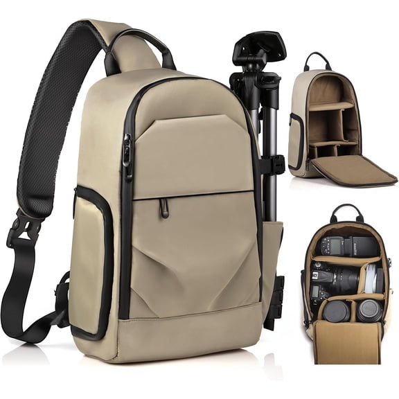 Camera Sling Bag, DSLR/SLR/Mirrorless Camera Backpack Case Shockproof Photography Backpack with Tripod Holder & Removable Modular Inserts Compatible with ///