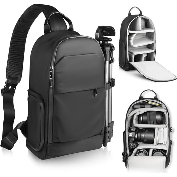 Camera Sling Bag, DSLR/SLR/Mirrorless Camera Backpack Shockproof Photography Backpack with Tripod Holder & Removable Modular Inserts Compatible with ///(Black)