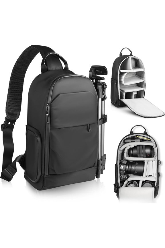 Camera Sling Bag, DSLR/SLR/Mirrorless Camera Backpack Shockproof Photography Backpack with Tripod Holder & Removable Modular Inserts Compatible with ///(Black)