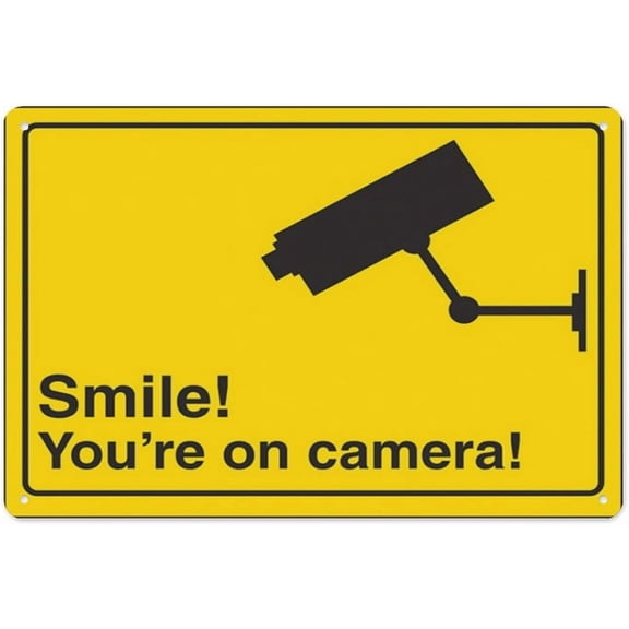 Camera - Smile You'Re On Camera! 8"x12", Aluminum Tin Warning Signs for Home Outdoor Garden, Weatherproof Surveillance Sign