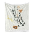thumbnail image 1 of Camera Soft Flannel Fleece Blanket, Smile Words with Giraffe and Photo Machine Safari Days Hipster Joyful Memories, Cozy Plush for Indoor and Outdoor Use, 70" x 90", Grey Amber White, by Ambesonne, 1 of 6