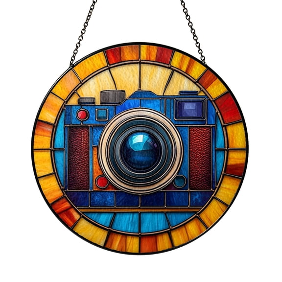 Camera Stained Glass Panel – Photography Theme Window Decor