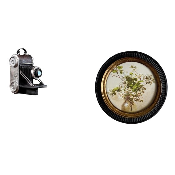 Camera Statue Collectible Figurine Round Picture Frame Resin Material for Retro Home Showcase Display Family Bedroom