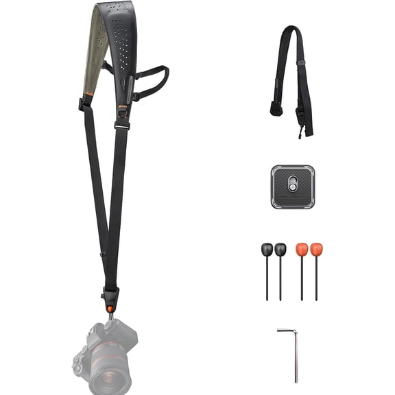 Camera Strap Pro, Professional Harness with Detachable Underarm QR Shoulder Straps, Leather Ergonomic Pad Neck for DSLR/Mirrorless Cameras,