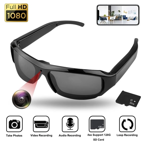 Camera Sunglasses 1080P HD Video Recording with 32GB Storage Hands-Free Photography for Outdoor Sports Cycling Running Travel Vlogging Action Camera Glasses Built-in Memory Sport Design Dual Button