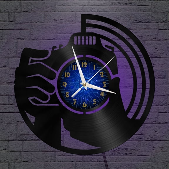 Camera to Take Pictures 12 Inch Vinyl Record Wall Clock - Silent, Creative, and Unique Clock for Living Room, Entryway, or Bedroom Decor - Perfect Gift Idea(12 inchs B with LED)