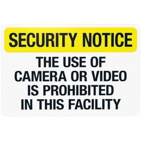 The Of Camera Or Video Is Prohibited In This Facility Warning,Prohibition Security Metal Signs for Home Busines Garage Street Wall Caution Decor 12 x 8 Inch